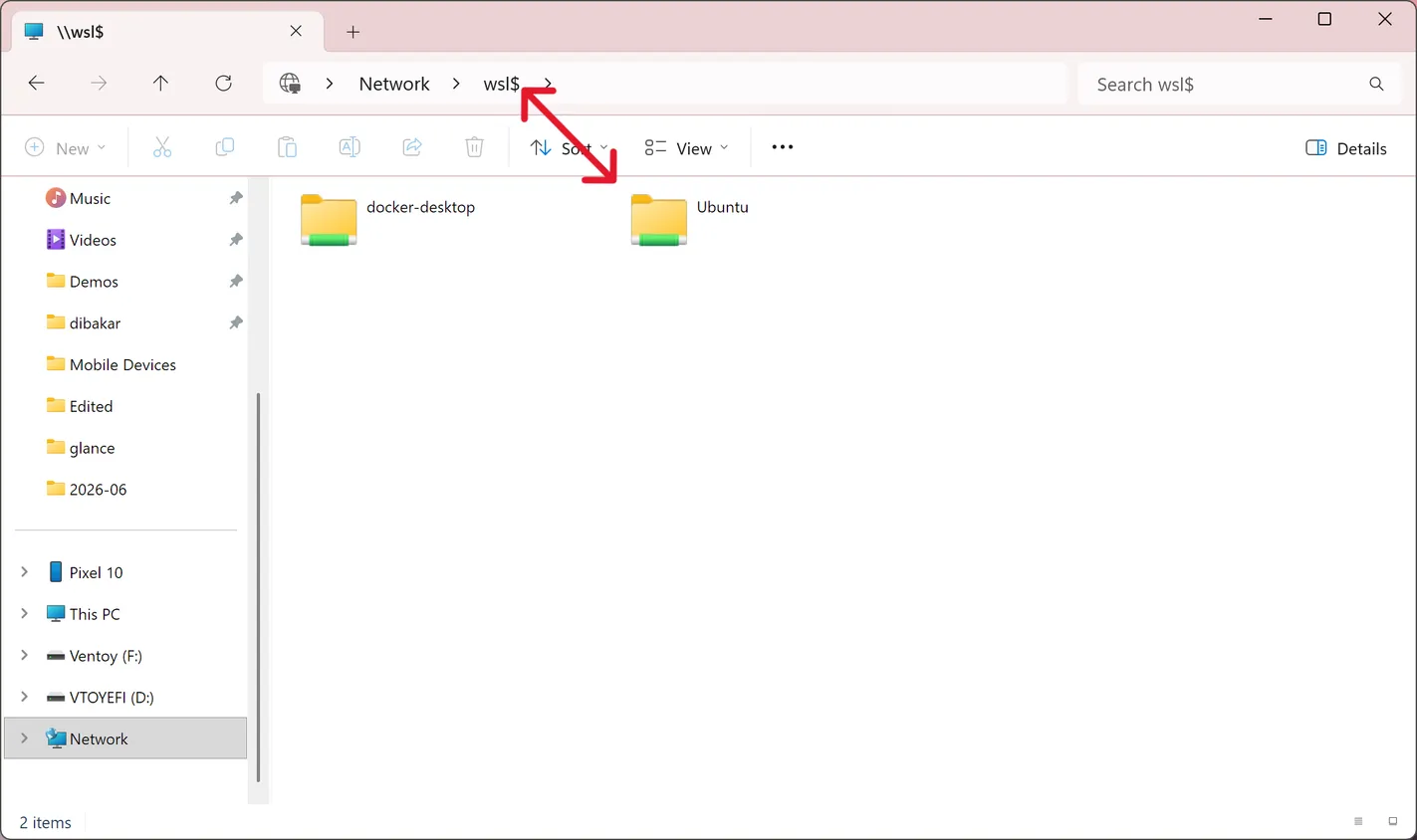 Accessing Linux files from within File Explorer is possible. image 1