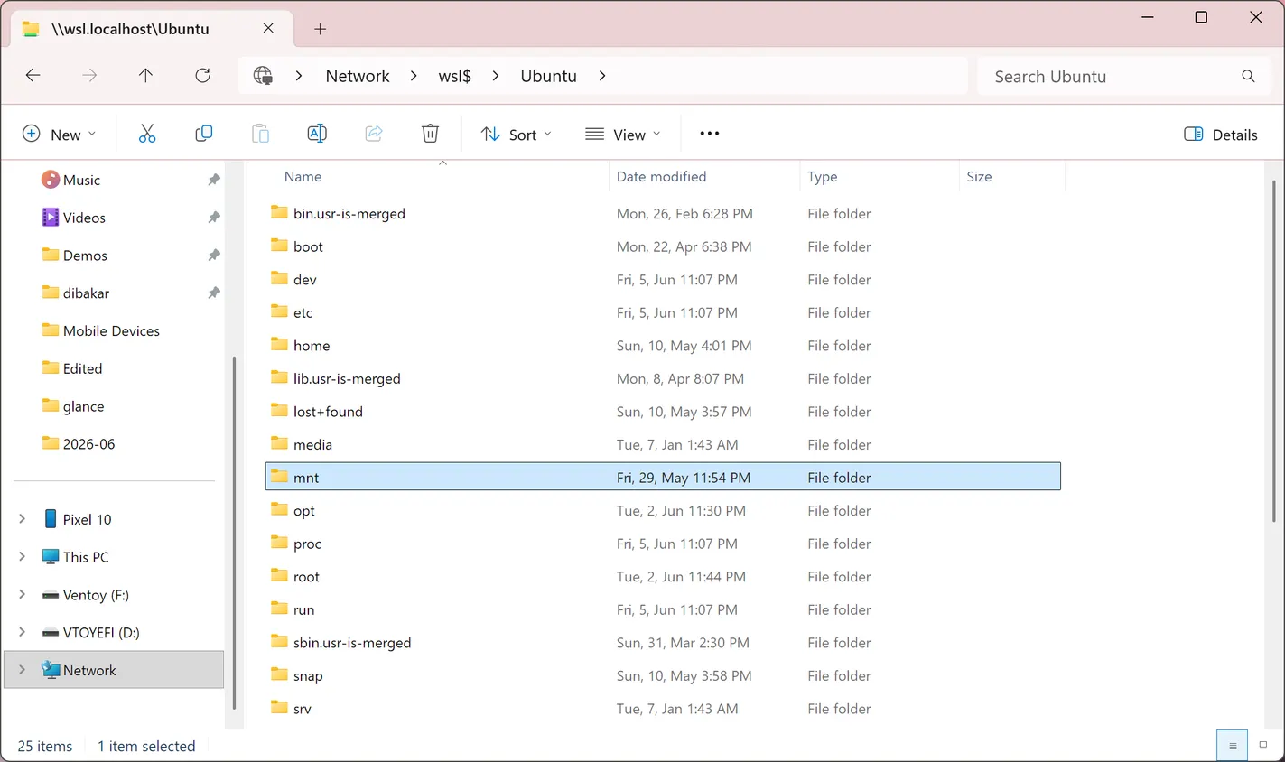 Accessing Linux files from within File Explorer is possible. image 2