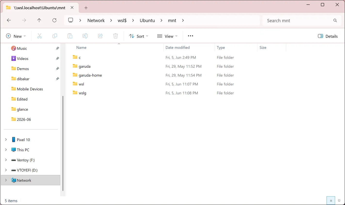 Accessing Linux files from within File Explorer is possible. image 3