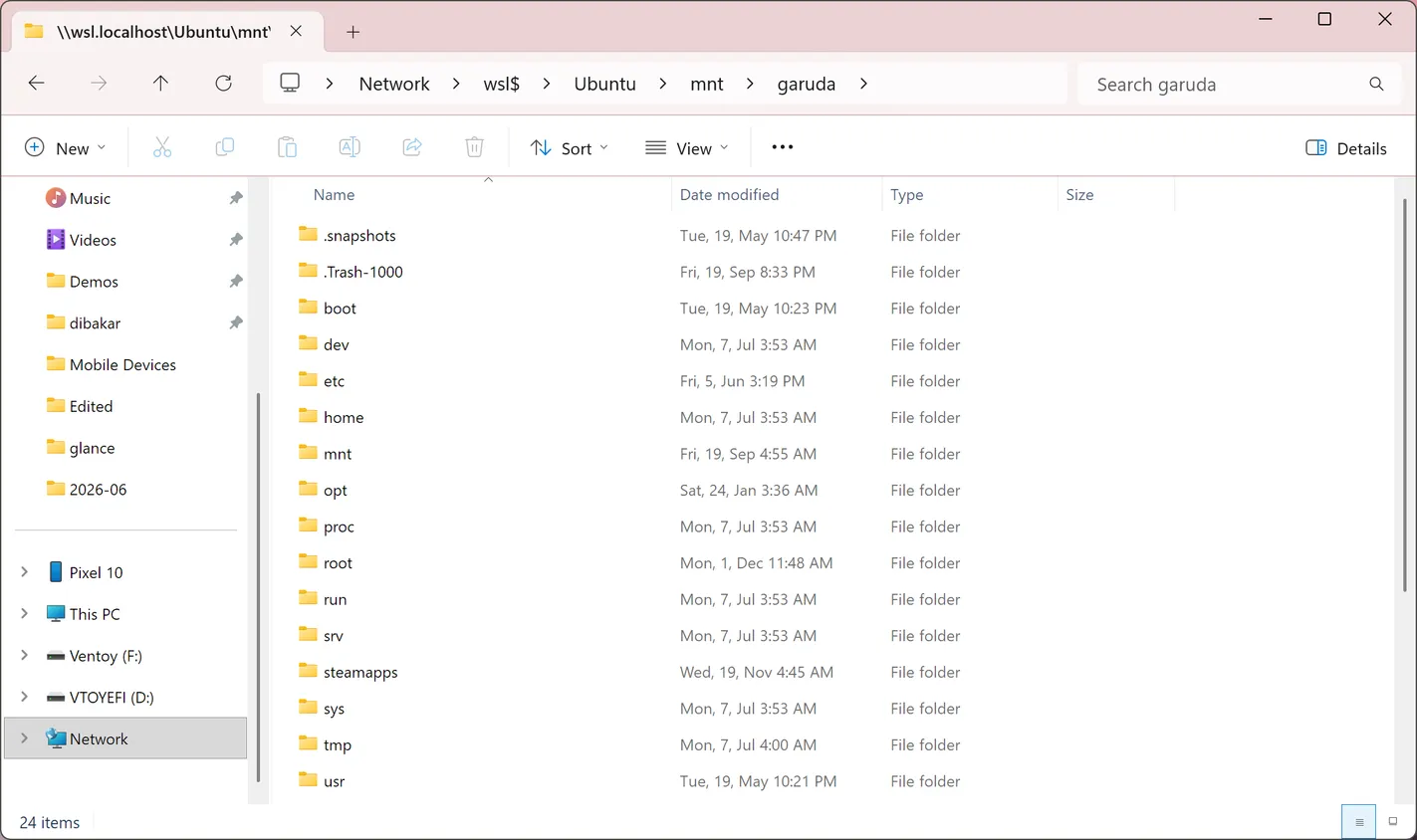 Accessing Linux files from within File Explorer is possible. image 4