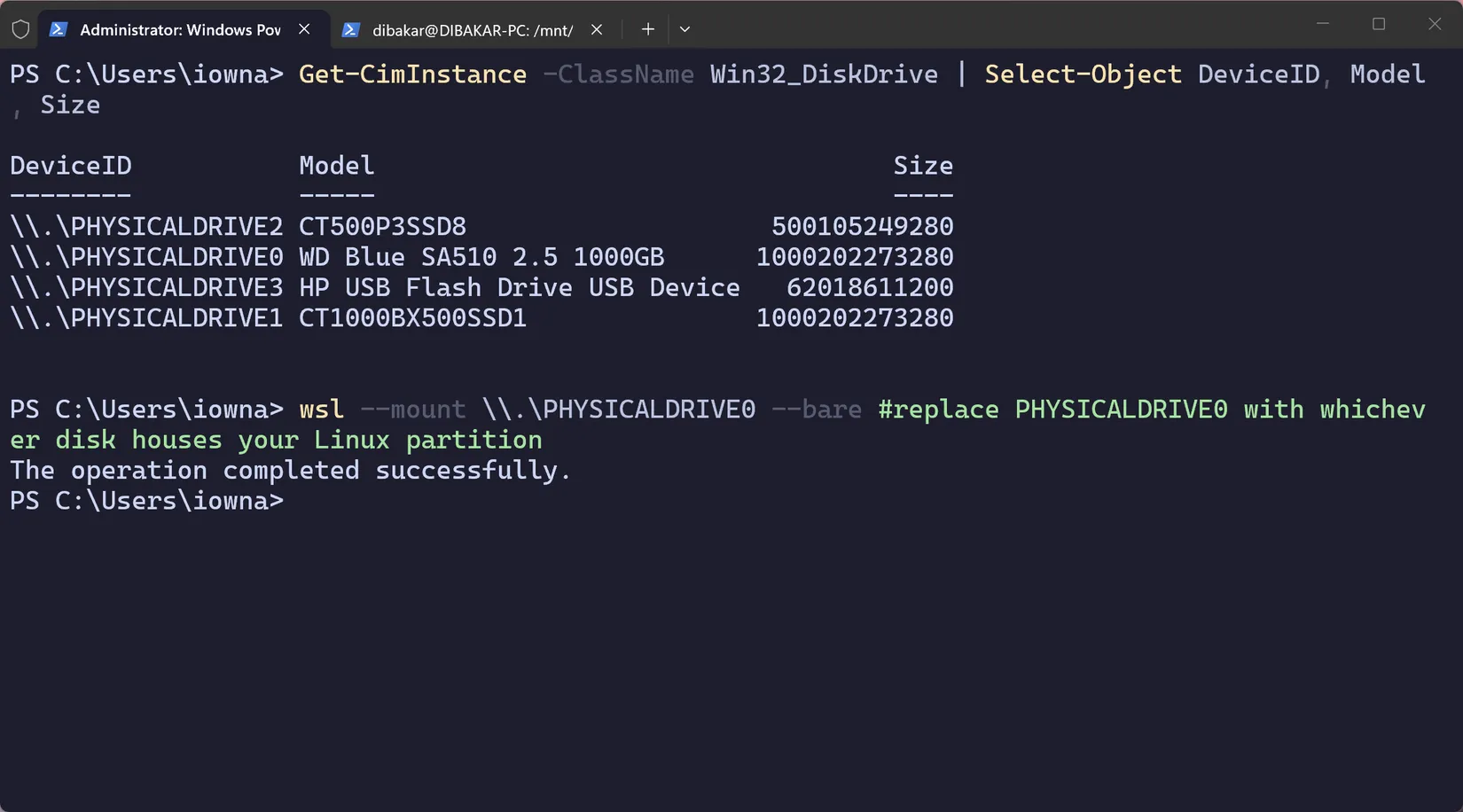 Attach your drive to WSL next. image 1
